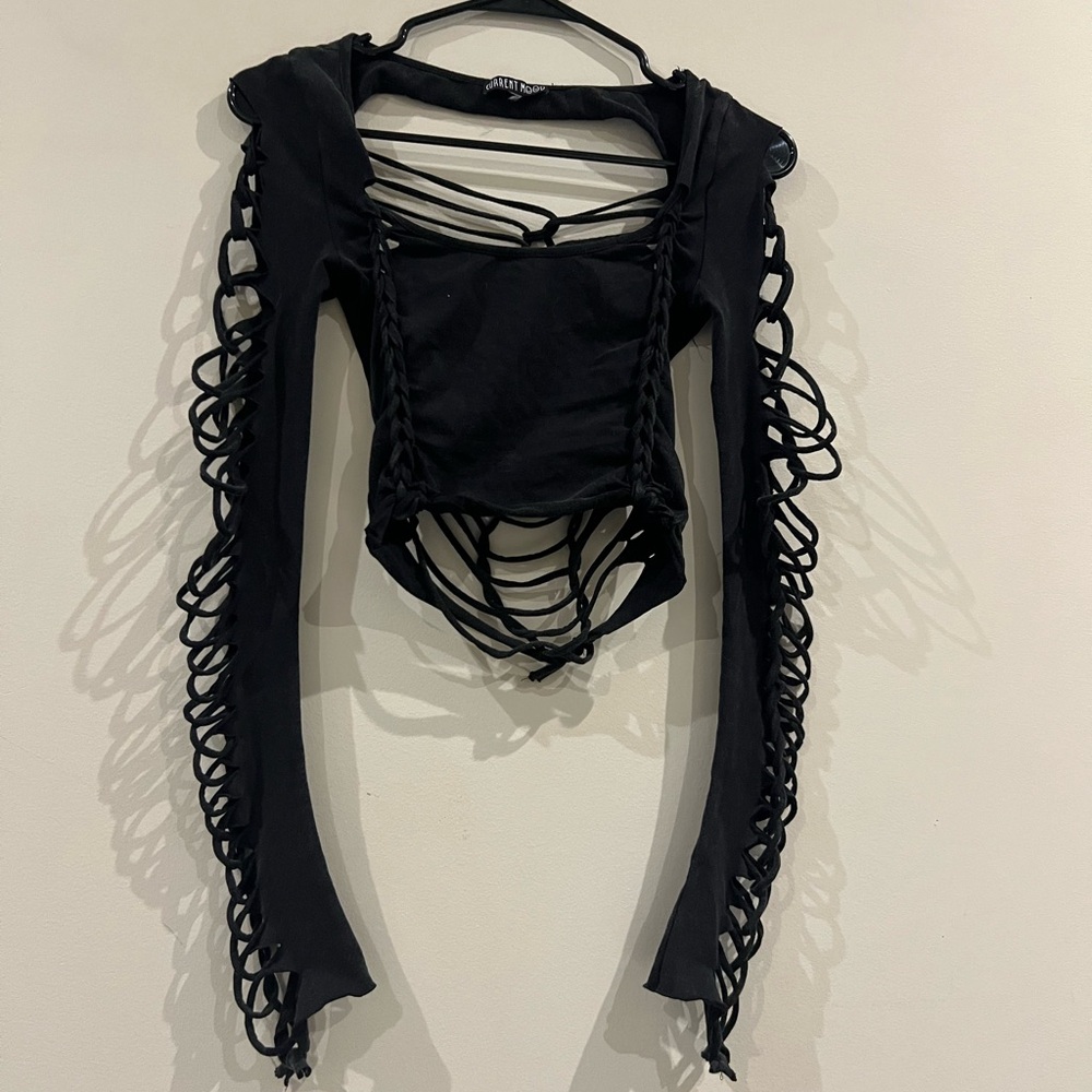 Current Mood Black Strappy Lace-Up Long Sleeve Top